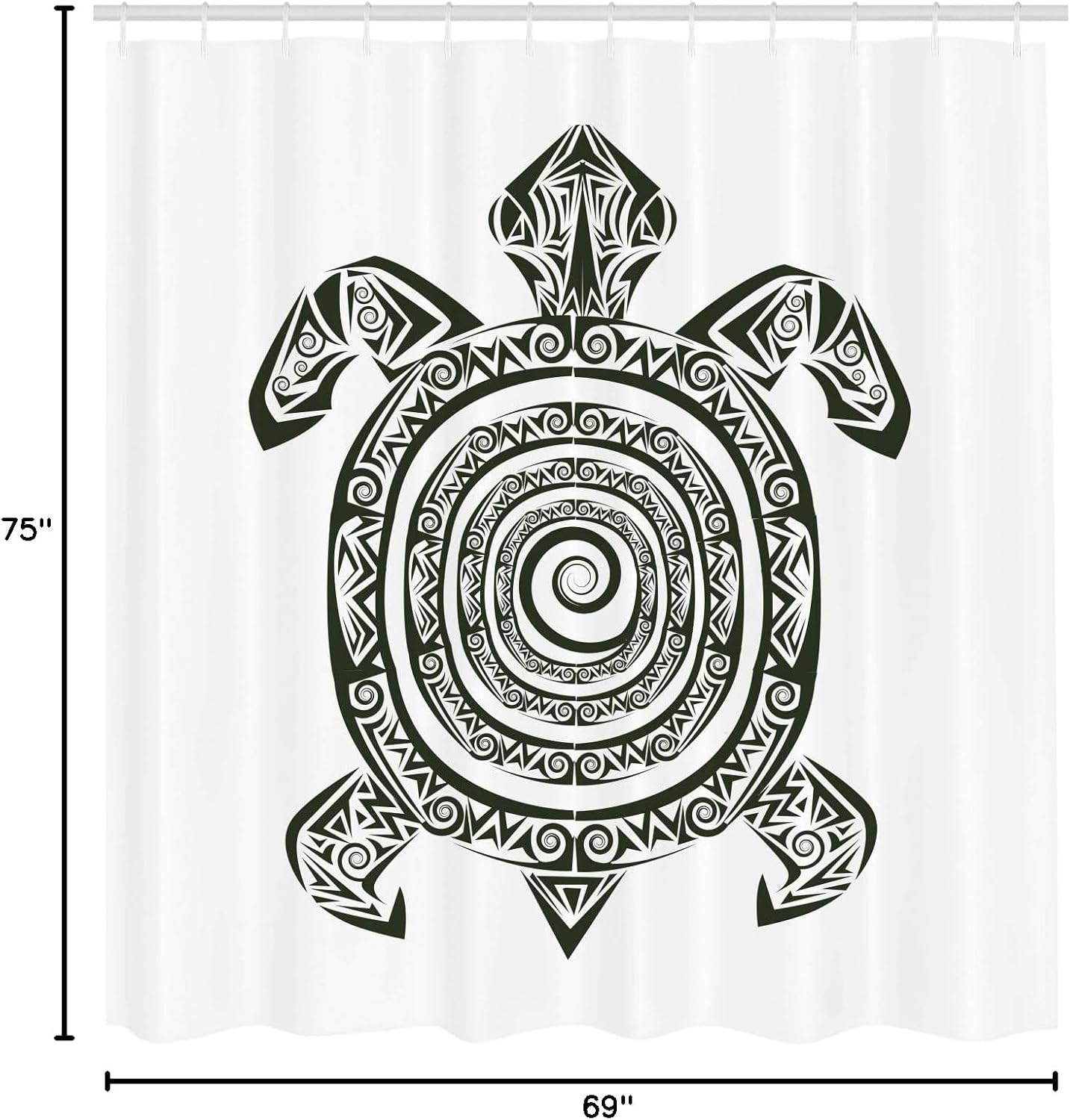Ambesonne Turtle Shower Curtain, Maori Tattoo Style of Sea Animal Tribal Spiral Form Tropical, Cloth Fabric Bathroom Decor Set with Hooks, 69" W x 75" L, Black and White