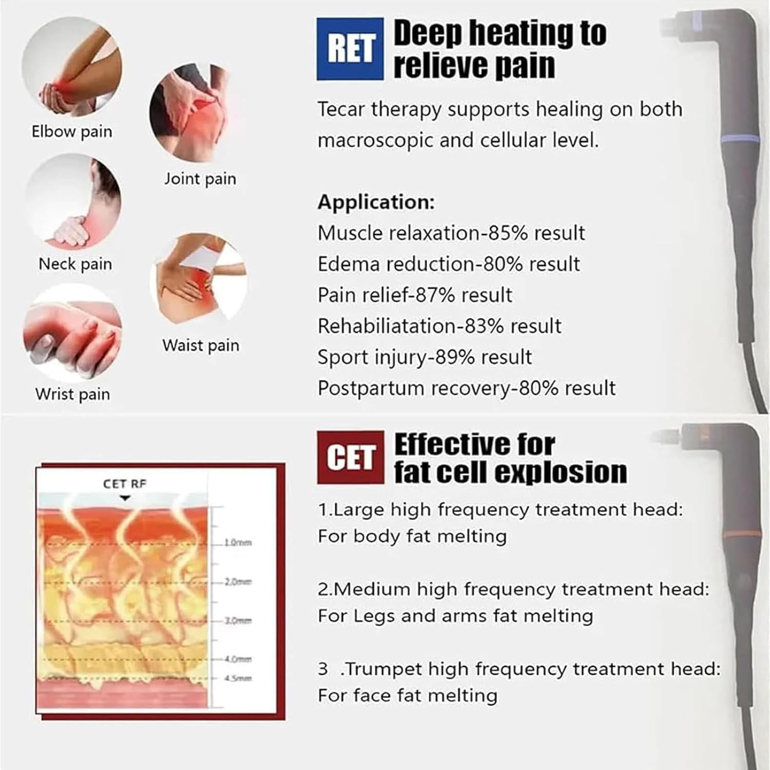 Sprzęt do fizjoterapii Tecar Therapy SPA, urządzenie do leczenia bólu 448k, regulowana energia 0-100% i 2 tryby pracy, lifting, ujędrnianie i modelowanie