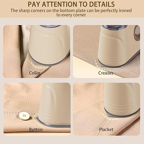 Travel Steamer for Clothes, 1000W Booster System Portable Handheld Clothing Steamer, 1.11 Pounds Ceramic Large Panel Steam Iron Suitable for Home, Travel & Dormitory Use (Beige)(Beige)
