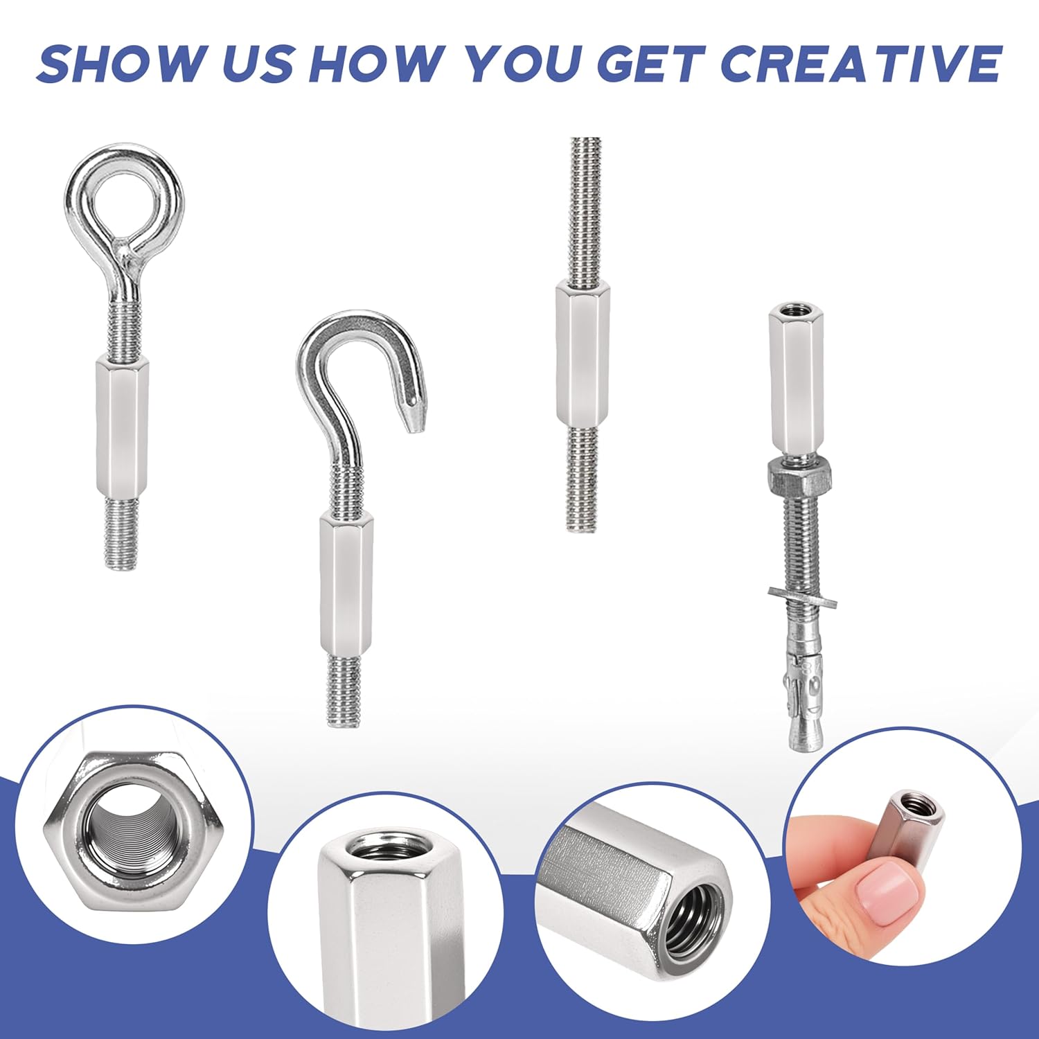 32 Pcs 304 Stainless Steel hex Coupling Nuts M8 x 1.25-Pitch 40mm ，Stainless Steel Rod Coupling Nuts(Metric)