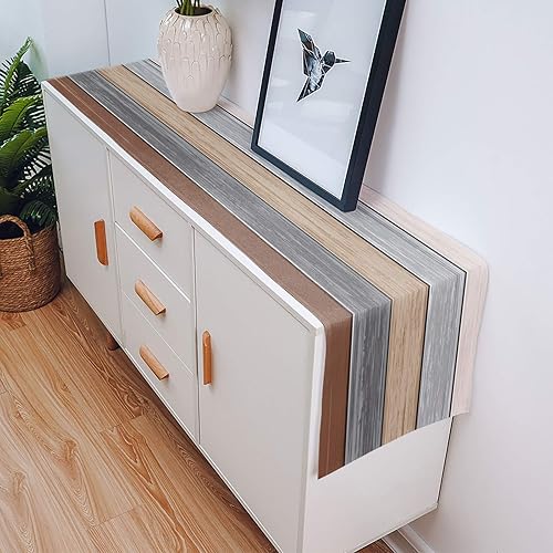 Miniatura 5 de Camino de mesa de lino y algodón de granja, textura de madera de granero, color degradado, marrón, gris, antideslizante, rectangular, decoración de