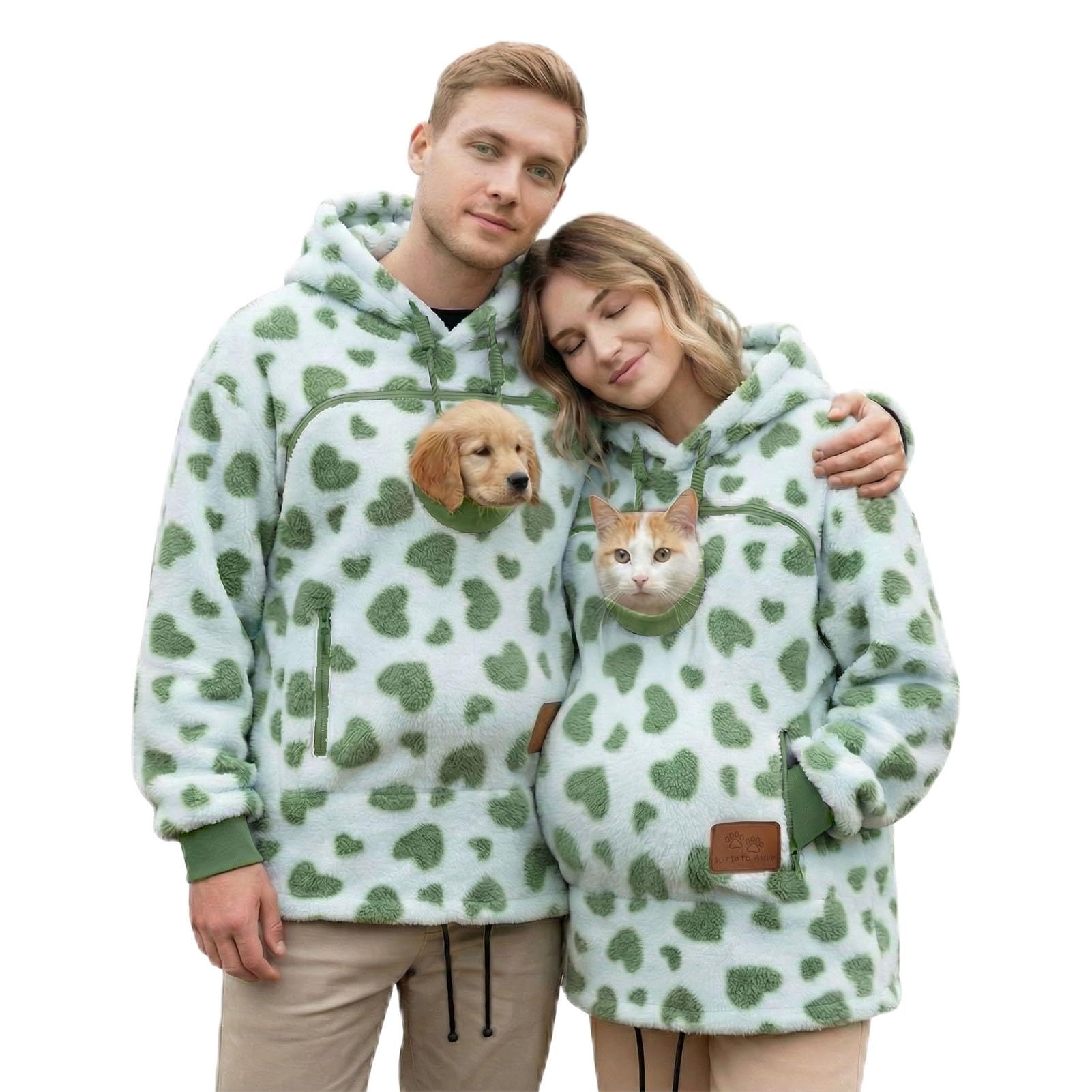Generico Felpa con Cappuccio for Trasportino for Cani da Compagnia da 2 Pezzi con Cerniera E Tasca A Marsupio for Gatti Che Trasporta Felpe con Cappuccio Larghe in Pile Caldo(Light Green,Medium)