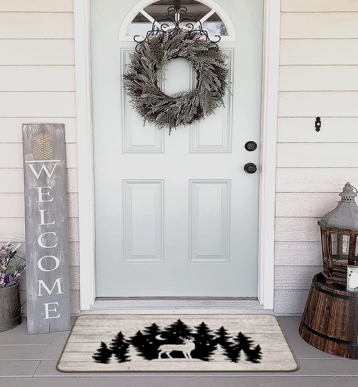 Deer Camping Door Mat - 30''x17'' Rustic Bathroom Rugs, Deer Rug, Cabin Rugs, Forest Rug, Camper Door Mat, RV Decor, Log Cabin Decor
