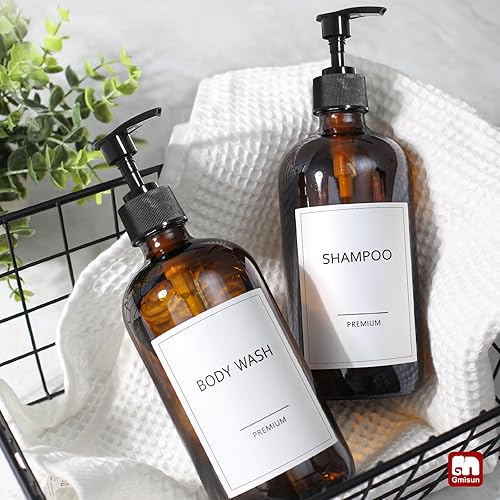 Miniatura 8 de GMISUN - Dispensador de jabón de vidrio ámbar, dispensador de jabón de cocina de 16 onzas con bomba, dispensador de botellas para bañococina,