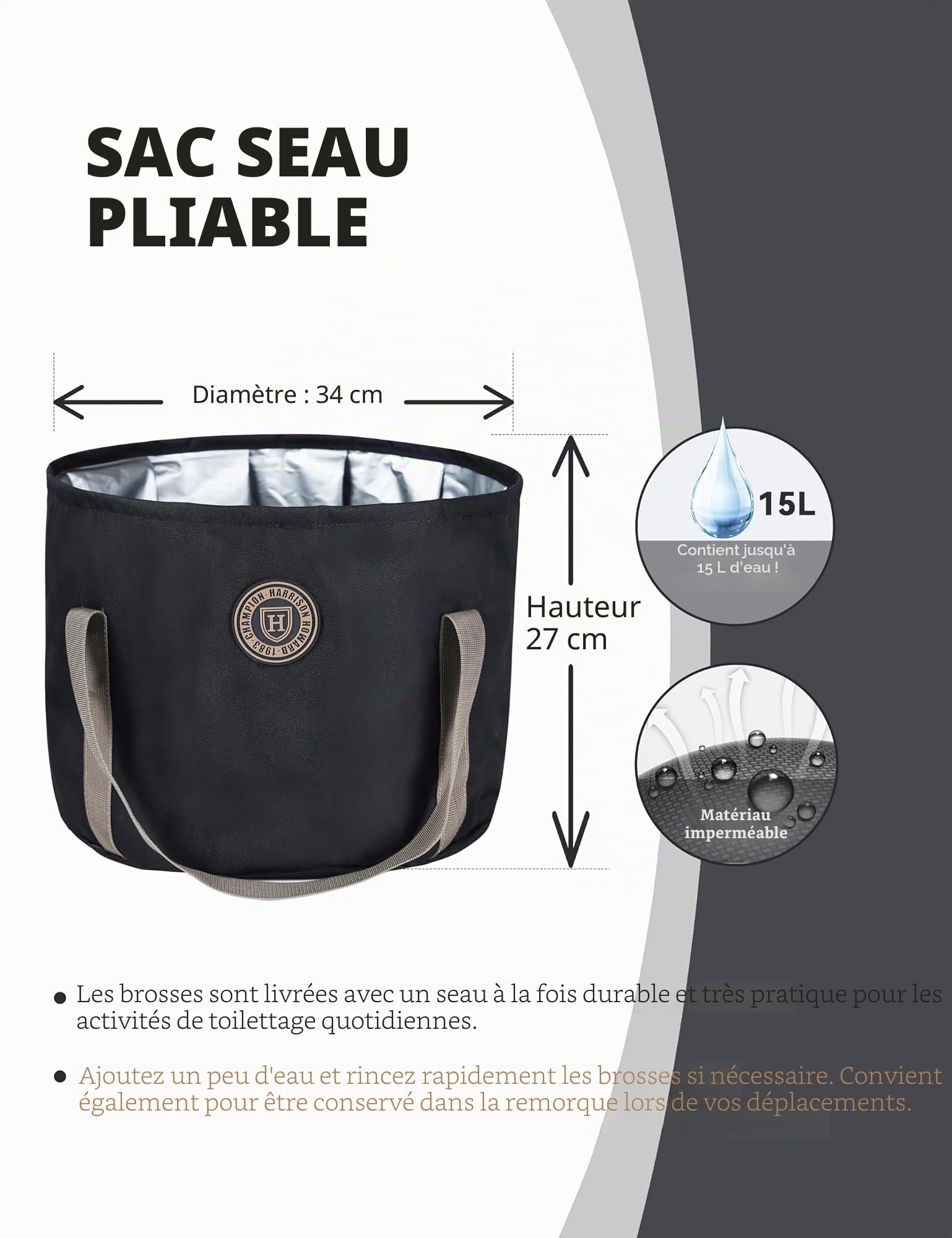 Harrison Howard Kit de toilettage pour chevaux 9 pièces Equine Care Series Ensemble de brosses pour chevaux avec sac fourre-tout organiseur Noir