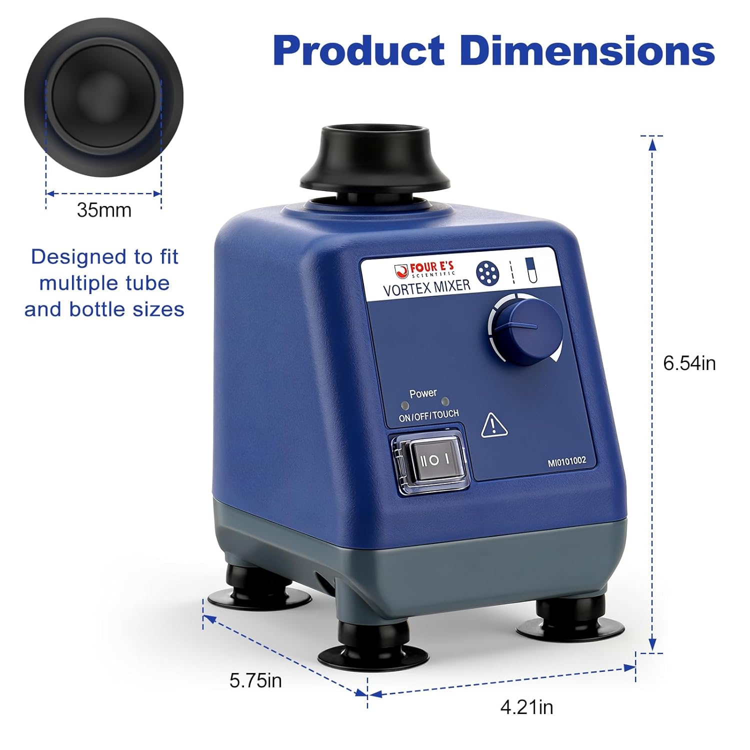 4E's USA Vortex Mixer, 0-3000 RPM, Touch & Continuous Operation Modes, Brushless Motor & Non-Slip Silicone Base for Lab, Teaching & Nail Polish Use