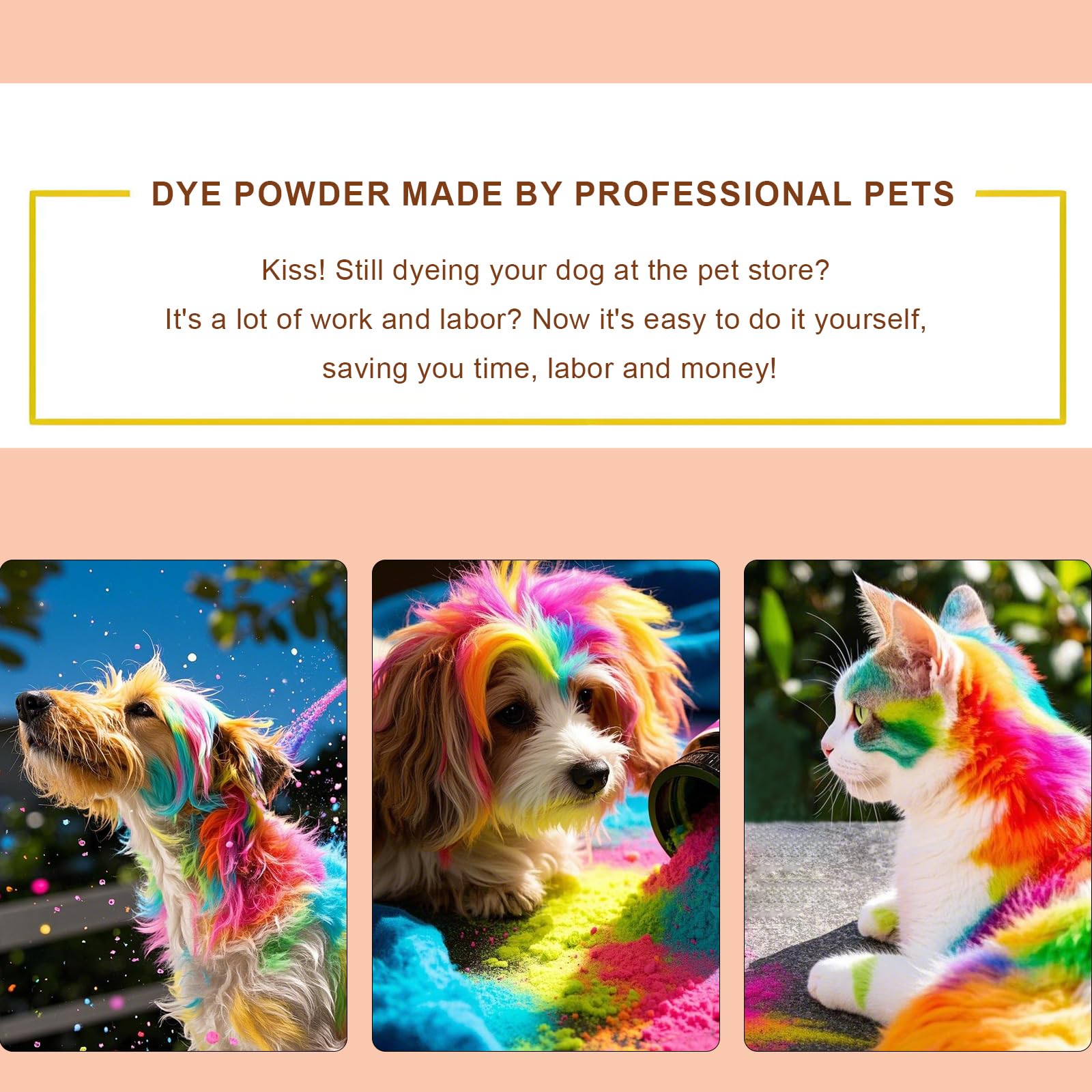 Eyaeyao Dog Hair Dye, Pink Pet Hair Dye Pigment Powder Safely Used, Pet Safe Dye, Lasts Over 20 Washes, Bright Color Pigment Powder for Dogs Cats Horses (Pink, 4 Ounces)