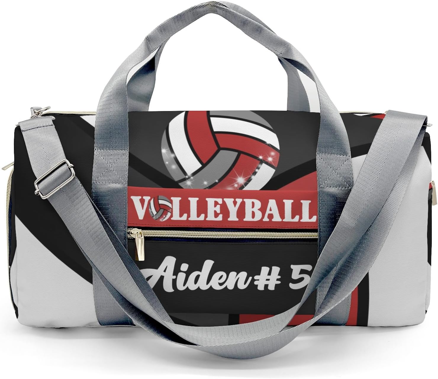 XOZOTY Personalized Red Volleyball Duffle Bag with Name for Women Girl Custom Travel Perform Training Bag