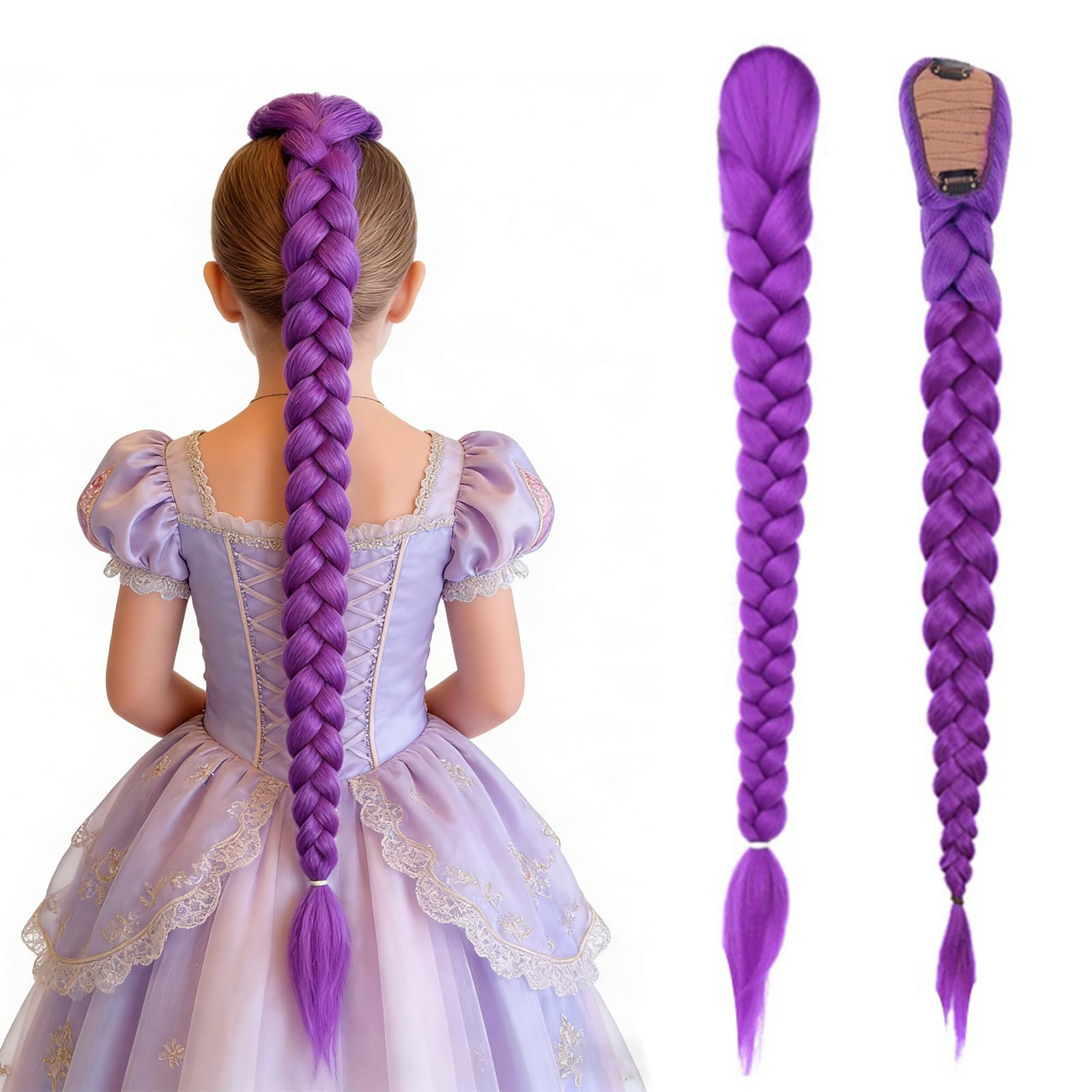 Trecces Viola Parrucca Donna, Parrucca Cosplay Anime Treccia Viola Bambina, 26" Braiding Hair Extension Capelli Treccine, Parrucche Treccia Finta per Festa Halloween Costume Cosplay Quotidiano