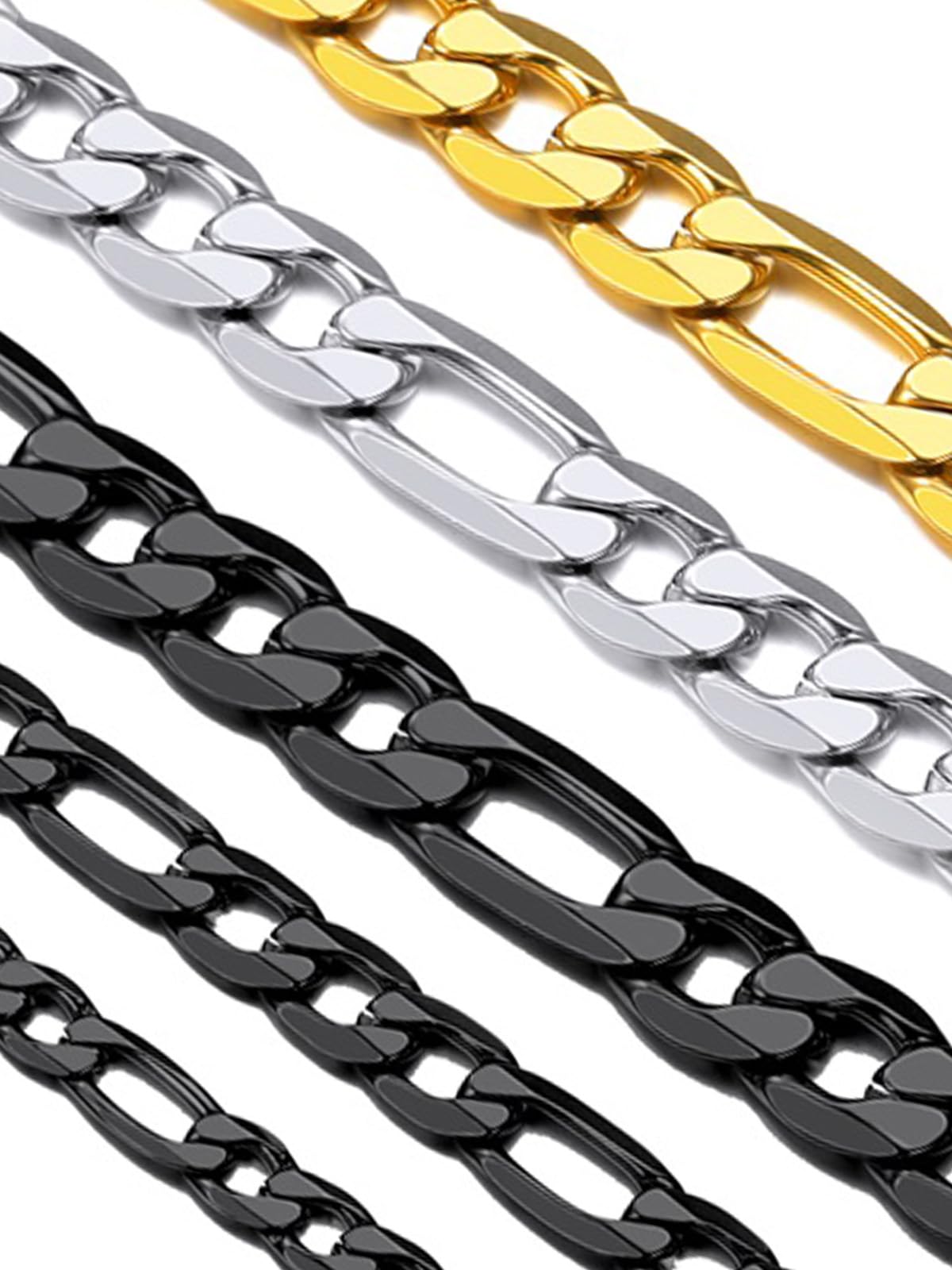 Suplight Chaîne pour Homme Maille Figaro 1+3 Acier Inoxydable-Largeur 4/6/9mm- Chaine Figaro femme Taille 46/51/56/61/66/71/76cm