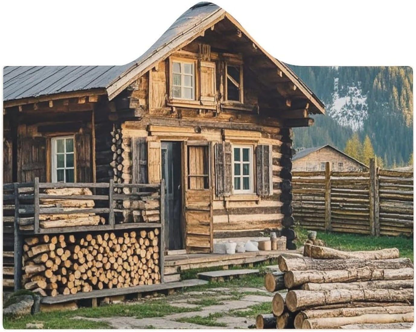 Round Logs Wearable Hooded Blanket, Ultra Soft Arctic Velvet Cape Cloak Unisex - Cozy Wearable Blanket