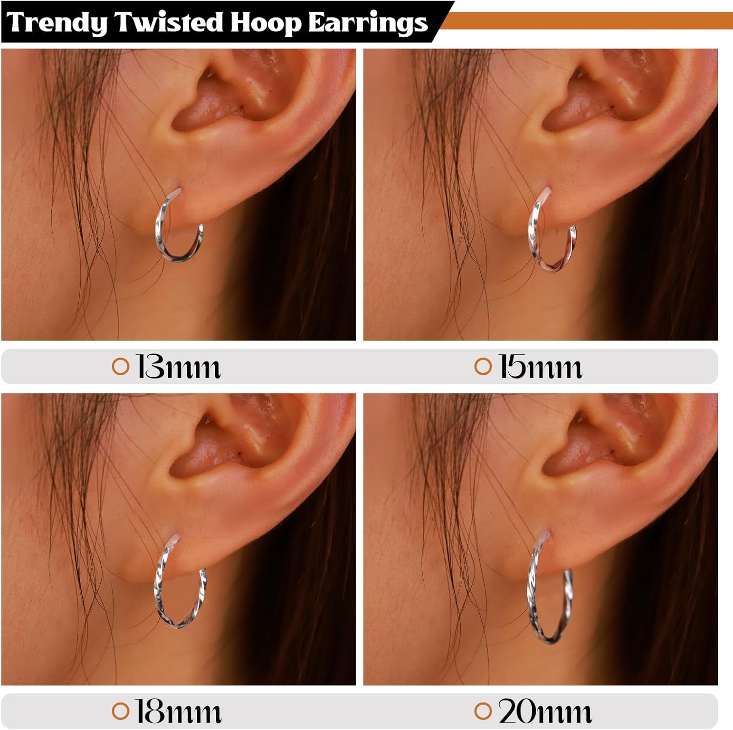 925 Sterling Silver Hoop Earrings for Women Lightweight Twisted Small Hoops Earrings Hypoallergenic 13/15/18/20mm - Image 6