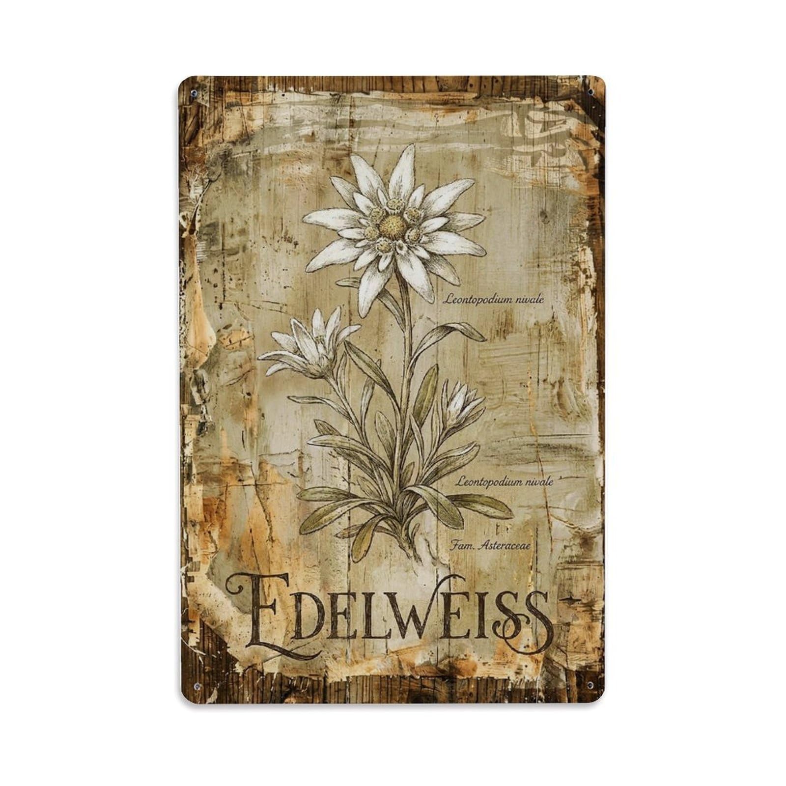 Fqnyr Style Edelweiss Alpine Flower 1 Metal Tin Sign Plaque Wall Decor For Cafe, Club Bar, Office, Home Garden Metal Poster 8X12inch