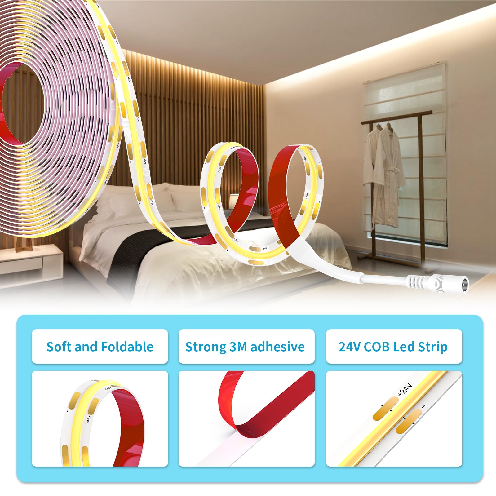 Striscia LED COB 5 Metri 24V - Bianco Naturale 4000K Con Telecomando - Foto 7