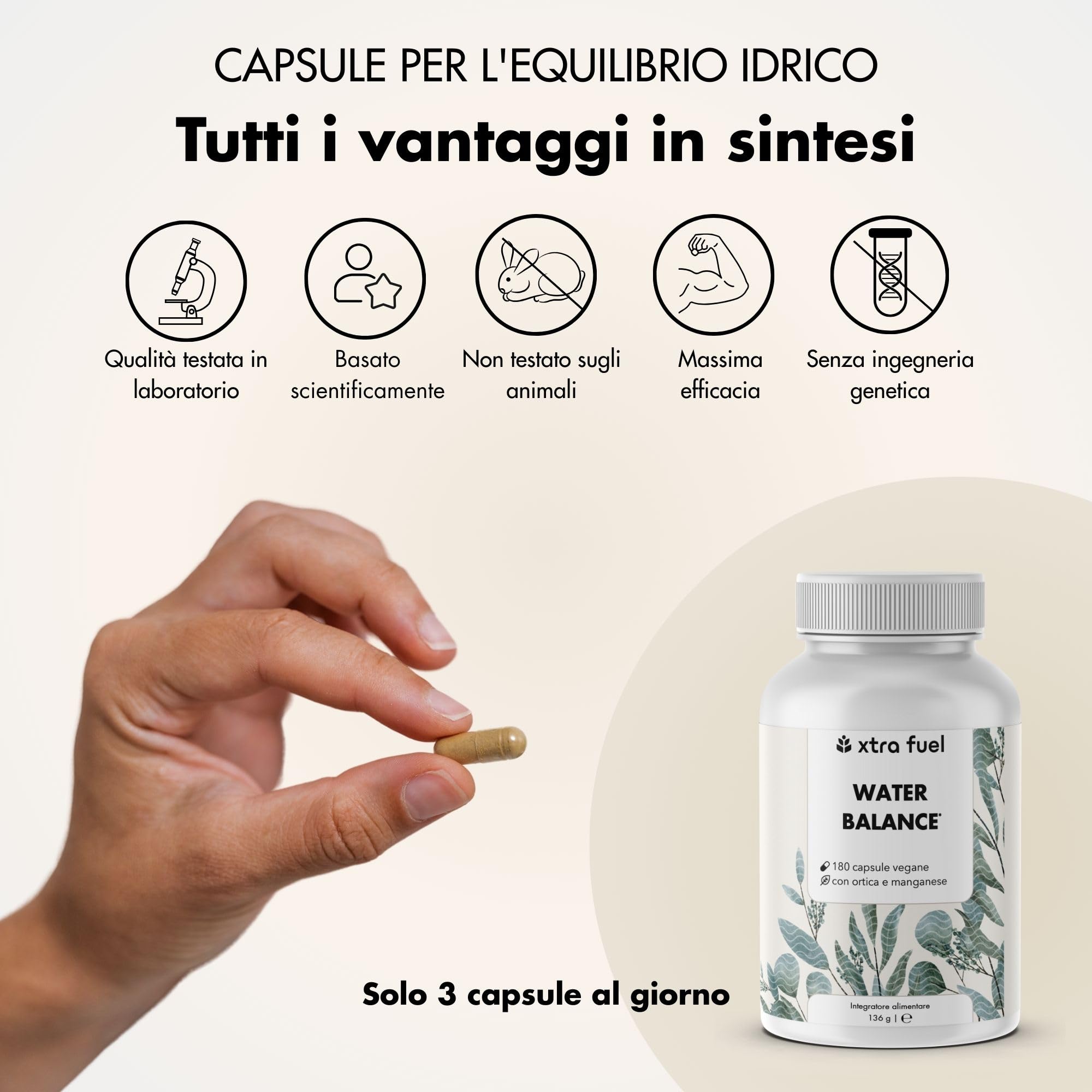 Complesso Water Balance - 180 compresse vegane ad alto dosaggio per la formazione del tessuto connettivo - Capsule di ortica con foglie di vite rossa, ippocastano, magnesio e manganese