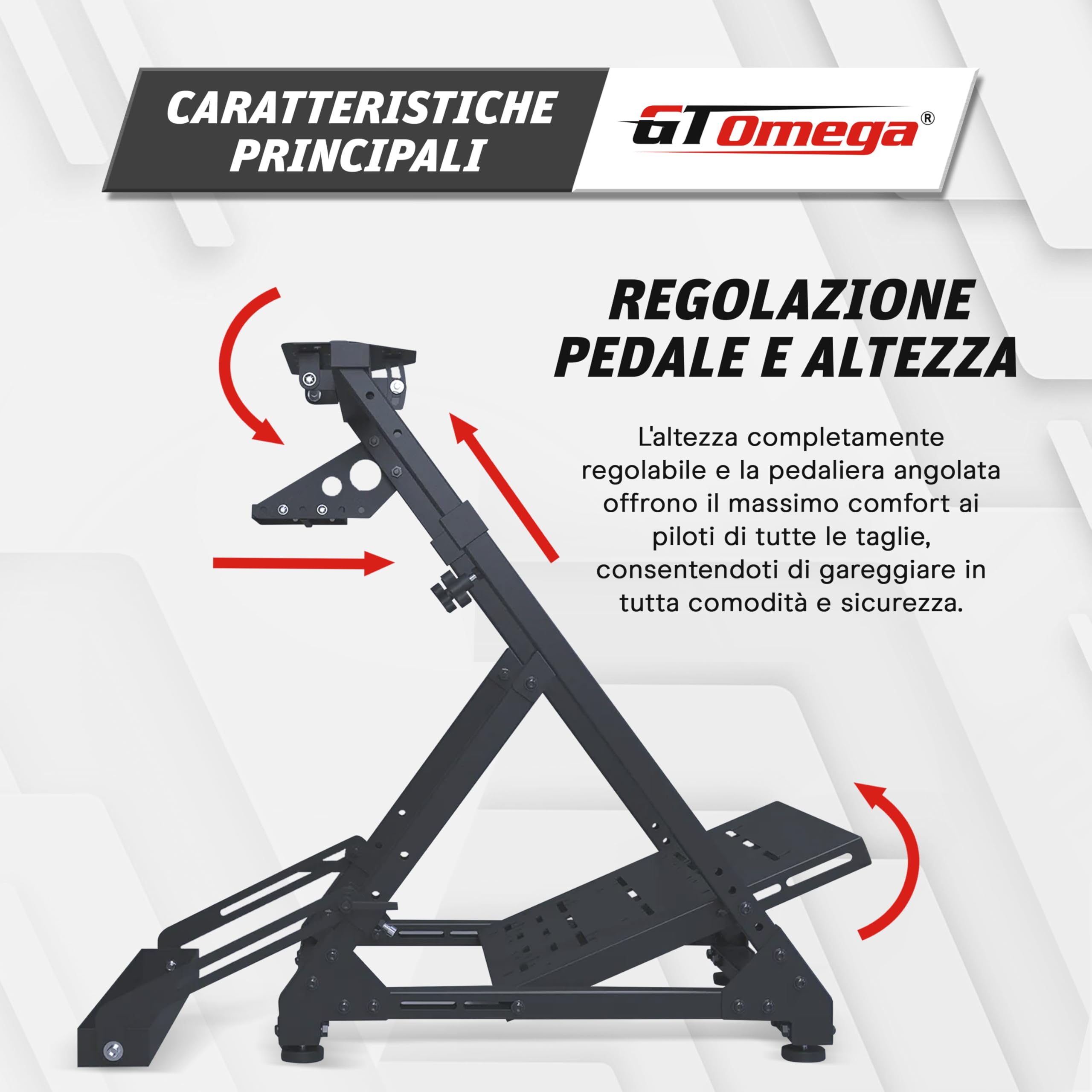 GT OMEGA DD-X - Supporto per volante: offre un'incredibile stabilità, regolazione dell'angolazione e dell'altezza, include un supporto regolabile per il cambio