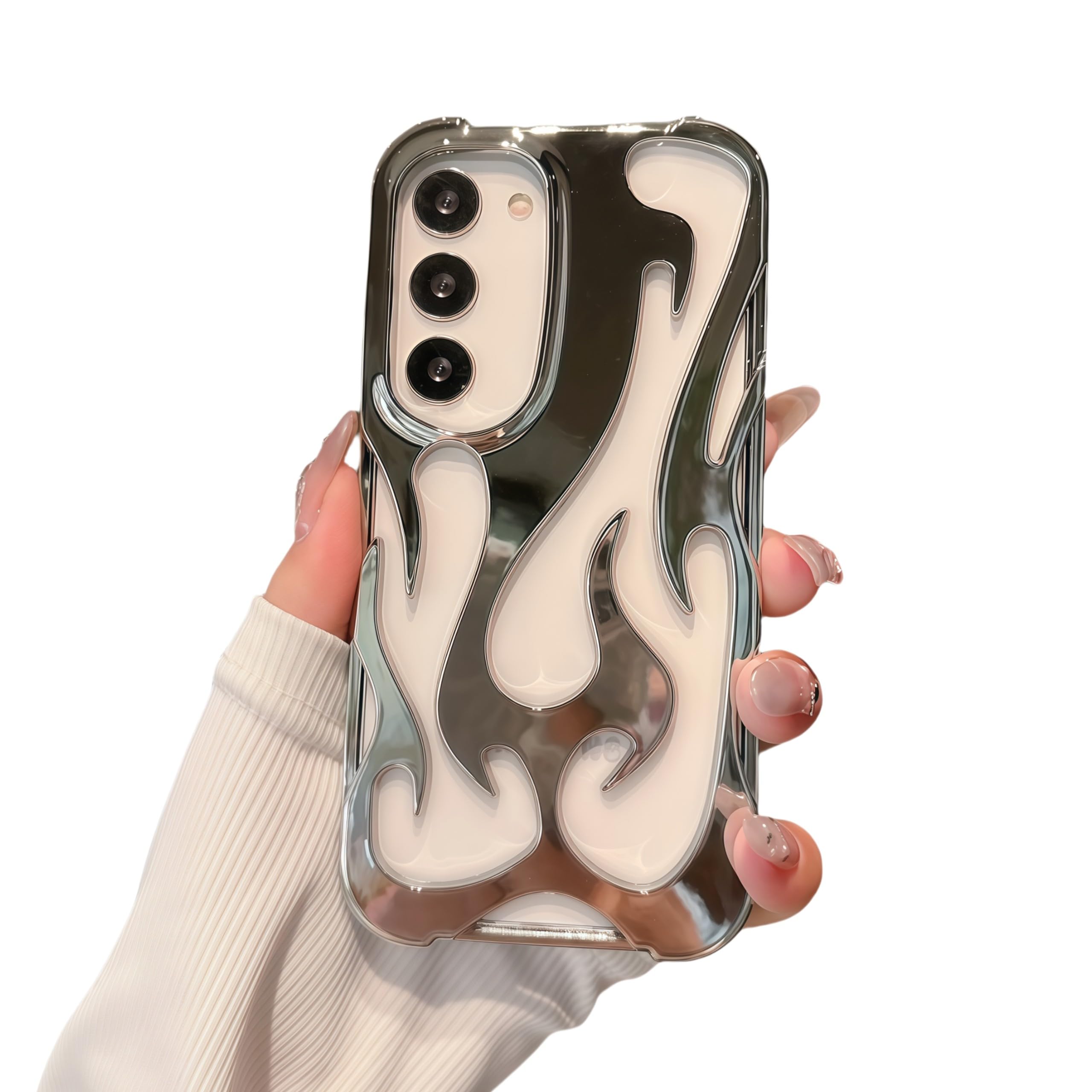 FXFOOT Fashion Flame Bumper Case for Samsung Galaxy S23 Case [3D Deluxe Color Plating] [Hollow Heat Dissipation Design] Ultra Slim Shockproof