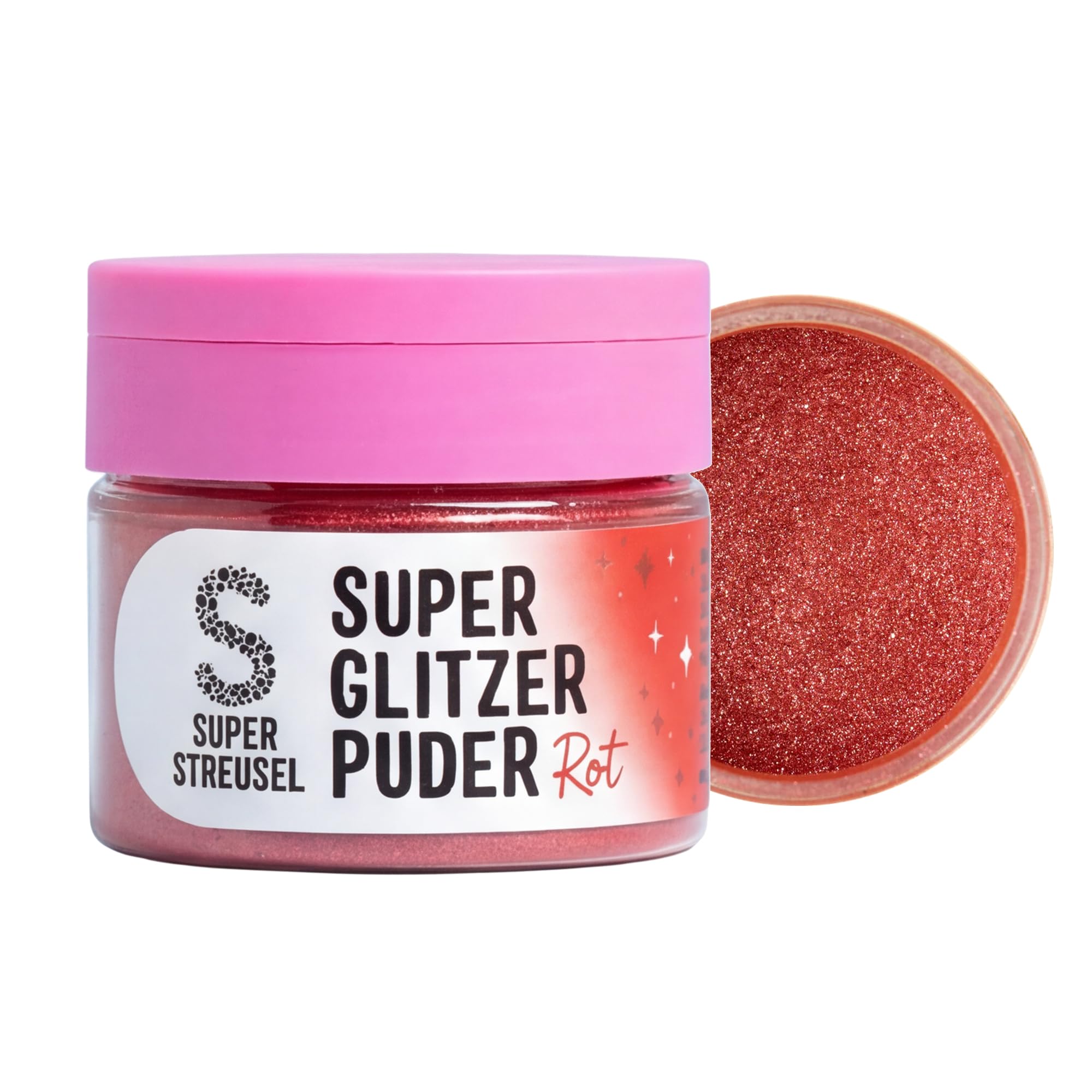Super Streusel SuperGlitzerPuder Rot - essbarer Glitzer, Glitzerpulver für Tortendeko, Kuchendeko, Puder zum Backen und Verzieren von Torten, Kuchen, Cupcakes, Desserts (10g)