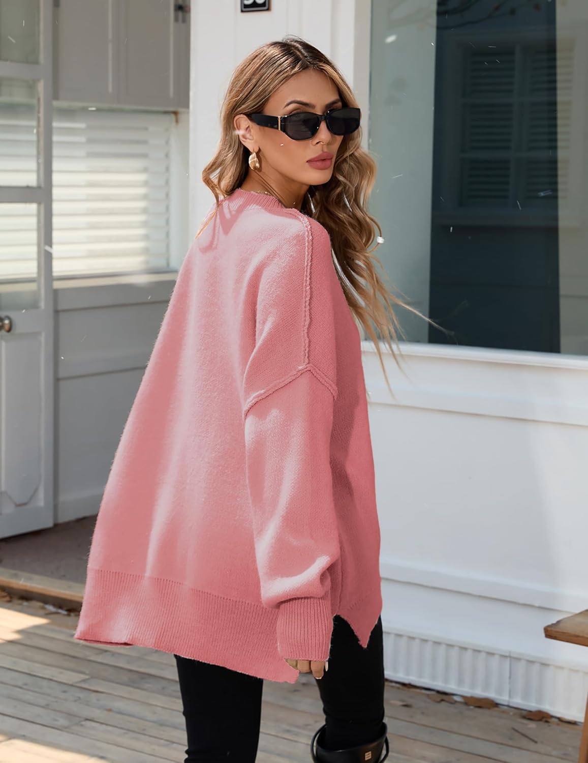 Womens Oversized Mockneck Cute Cable Knit Sweater Winter Fall 2025 Ladies Dressy Casual Lightweight Pullover Tops - Image 4