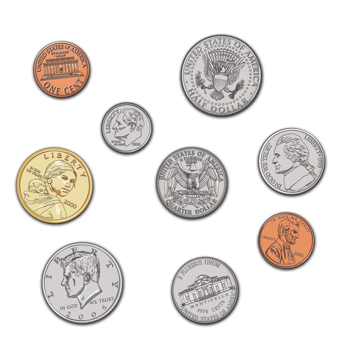 EAI Education Jumbo Magnetic QuietShape Foam Double-Sided Coins - Set of 37