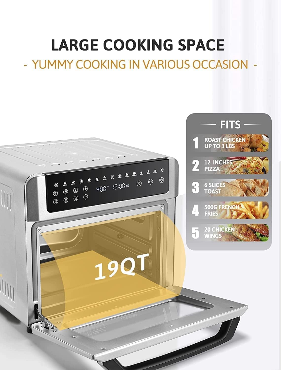 Gevi Air Fryer Toaster Oven Combo, Large Digital LED Screen Convection Oven with Rotisserie and Dehydrator, Extra Large Capacity Countertop Oven with Online Recipes