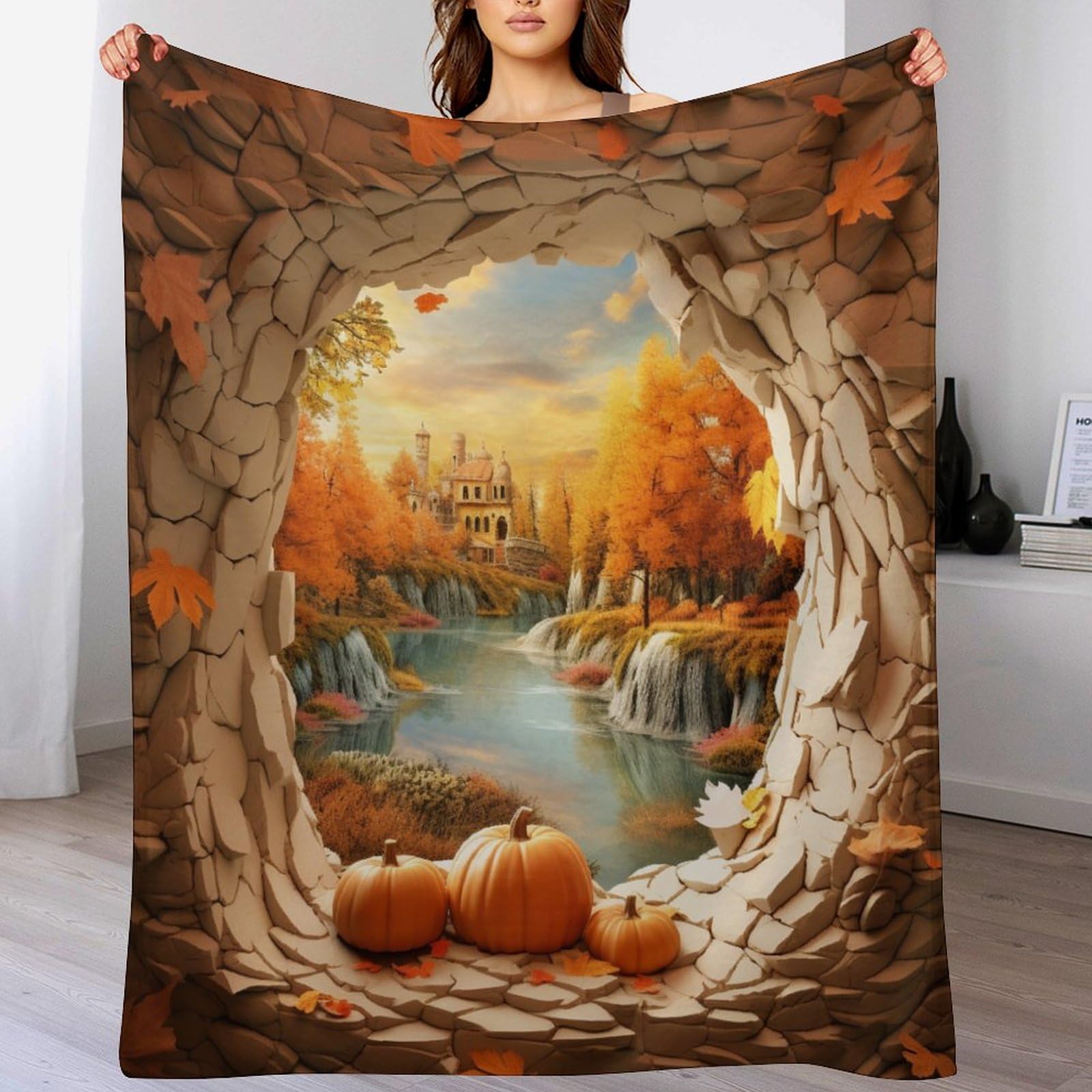 Couverture polaire paysage motif flanelle polyester jete canape chaud