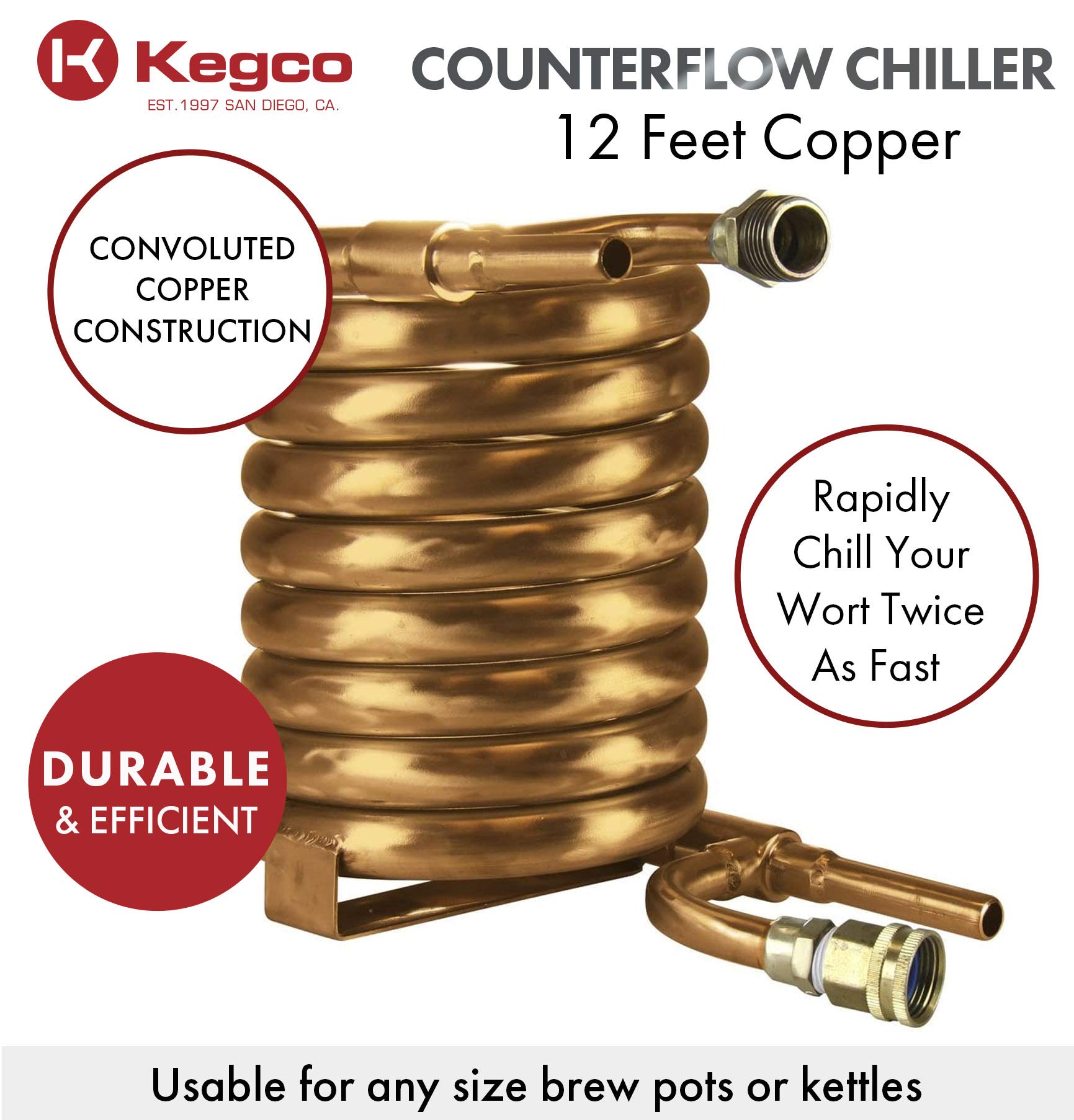 Kegco 3PFL-CCFC Counterflow Chiller, 12', Copper