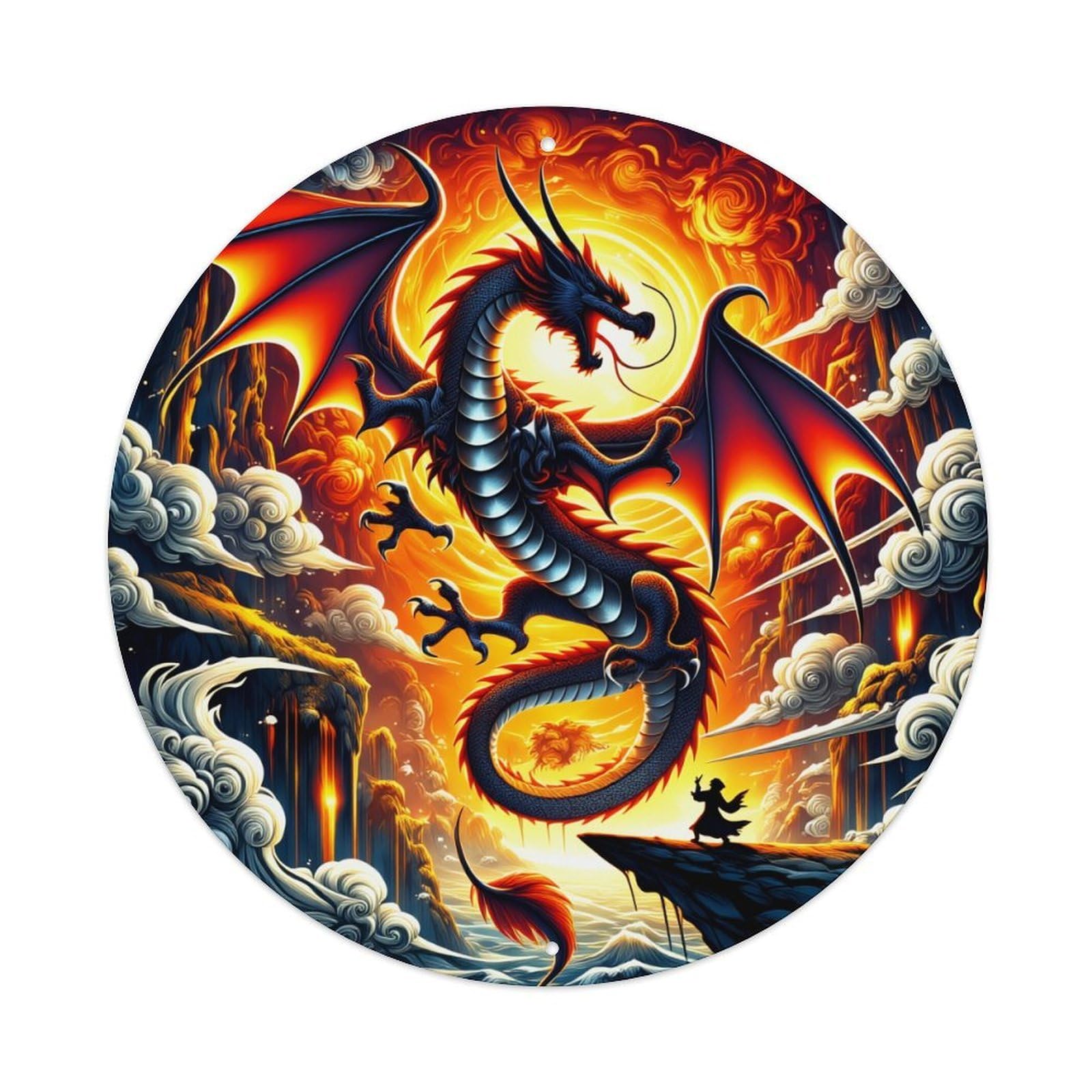 Jdfenggu Vintage Dragon Fire Sky Clouds Warrior Retro Metal Tin Sign, Metal Poster For Bar, Home, Man Cave, Kitchen, Laundry Room Art Decor 8X8 Inch