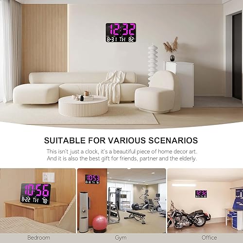 Miniatura 6 de Reloj digital, reloj de pared digital con control remoto, reloj LED con pantalla grande con fecha, semana, temperatura para decoración de sala de