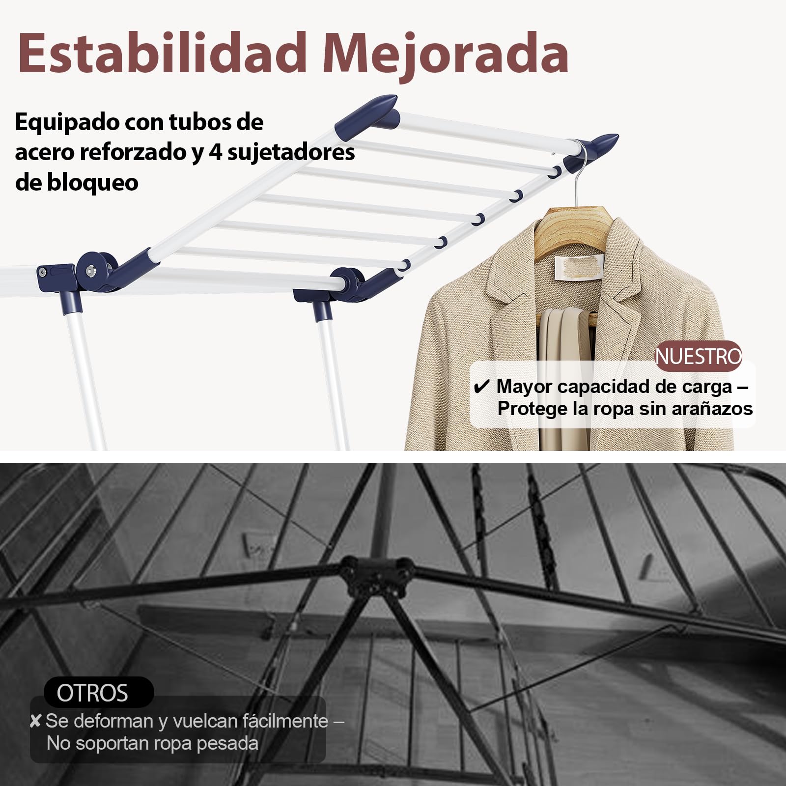 SYKIARIOL Tenderetes De Ropa Plegables con Alas - Tendederos Plegables Extensible- Estable Tendedero Ropa - para Interior y Exterior -FáCil Plegado - 175 X 60 X 105 cm - 18m de Secado - Blanco