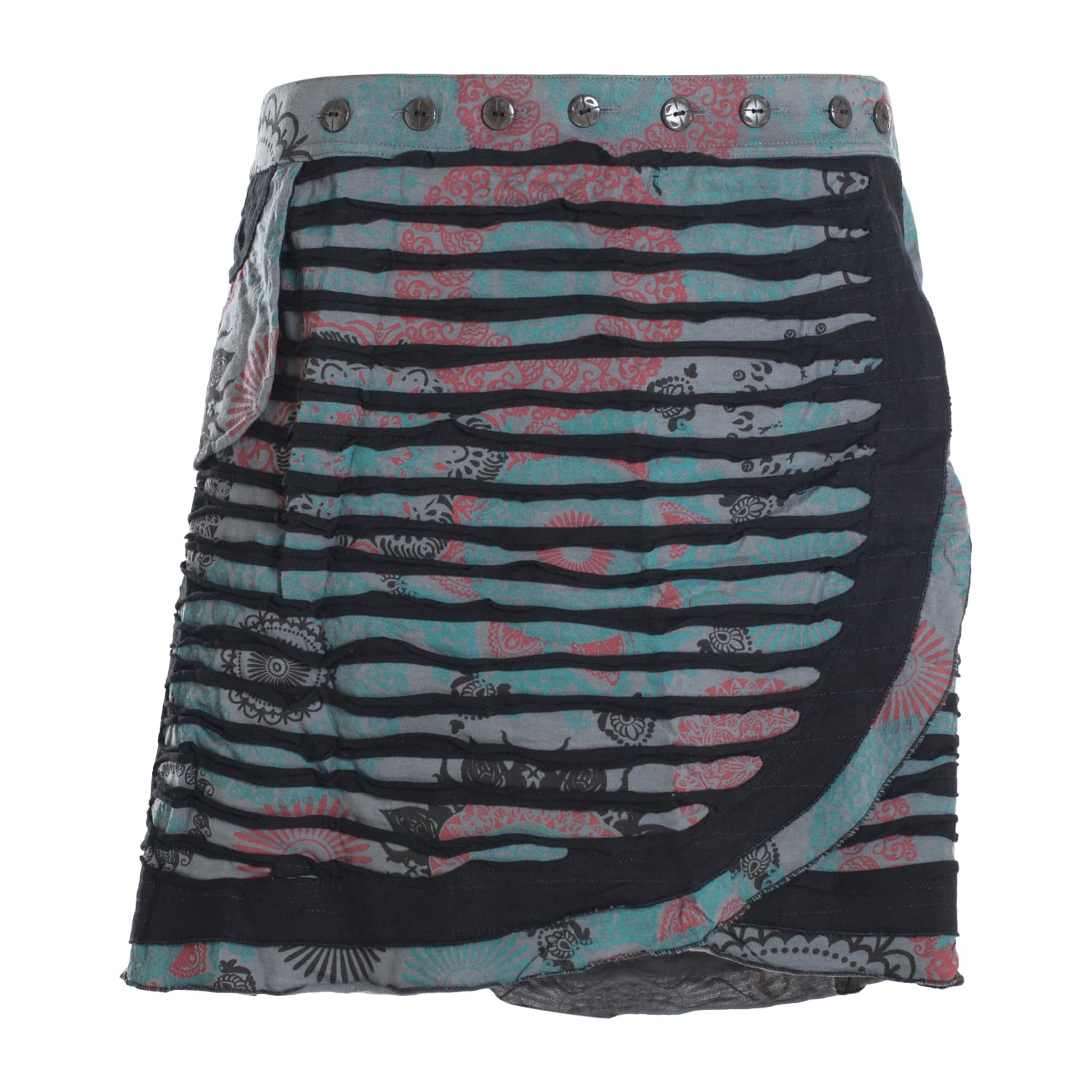 Vishes - Alternative Bekleidung - A Line Damen Wickelrock Kurzrock Mini Hippie Skirt mit Knöpfen