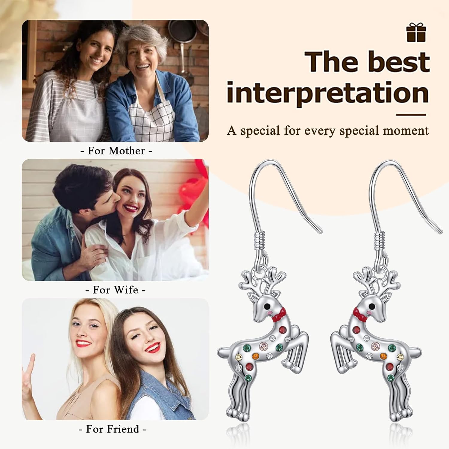 Christmas Earrings Reindeer Earrings S925 Sterling Silver Dangle Studs Reindeer Earring Leverback Deer Holiday Merry Christmas Earrings XMAS Gifts for Women - Image 5