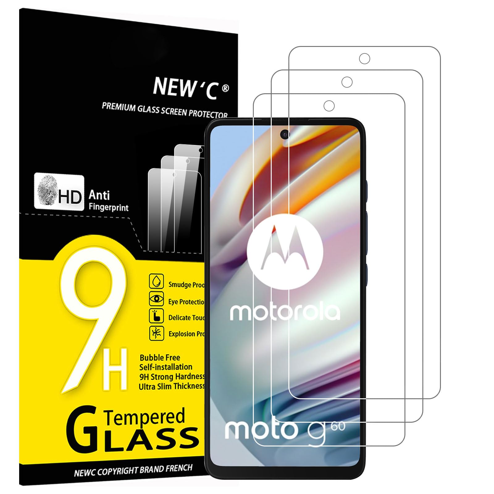 TingYR Vetro Temperato Per Motorola Moto G60 - 2 Pezzi - Durezza 9H, Antigraffio, Anti-impronta, Facile Installazione Senza Bolle - 2