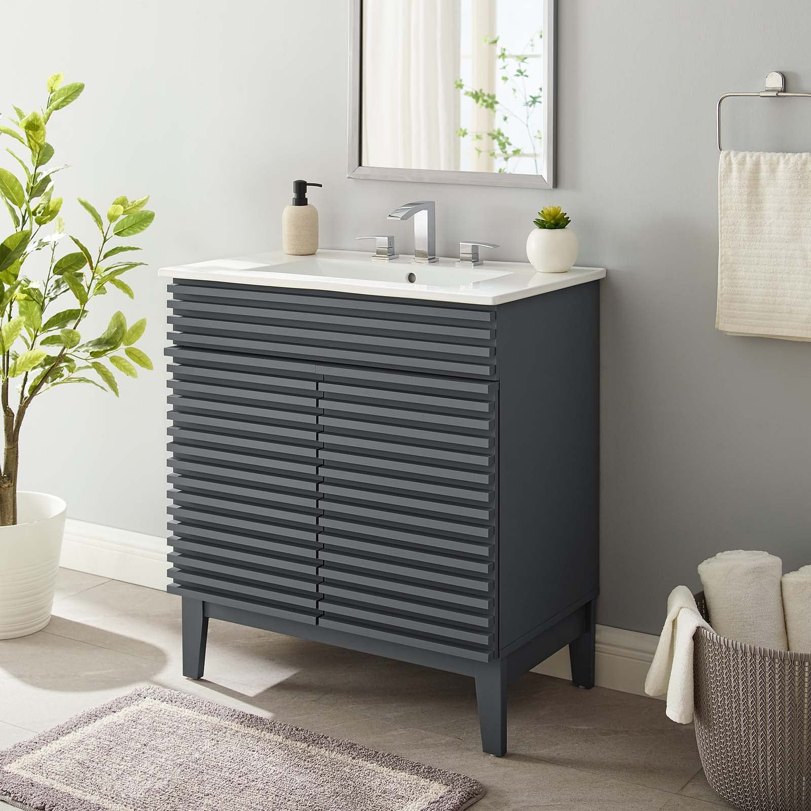 Modway Render 30" Bathroom Vanity with Sink in Gray White, 30 Inch