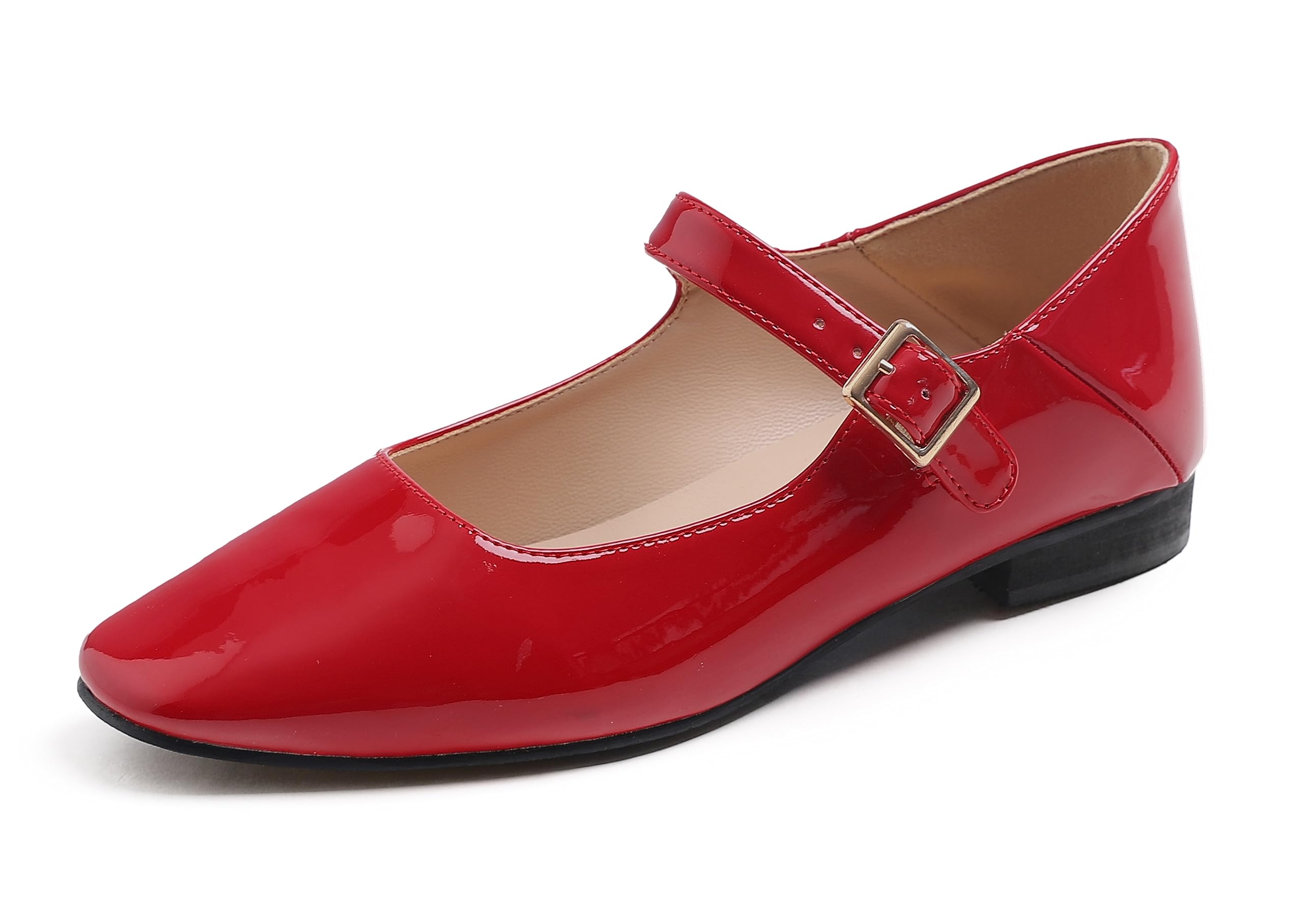 Feversole Women's Square Mary Jane Fashion，Dames élégantes Chaussures décontractées Ballet Plat Bout carré Confortable Marche Quotidienne Mary Jane Chaussures de Mode