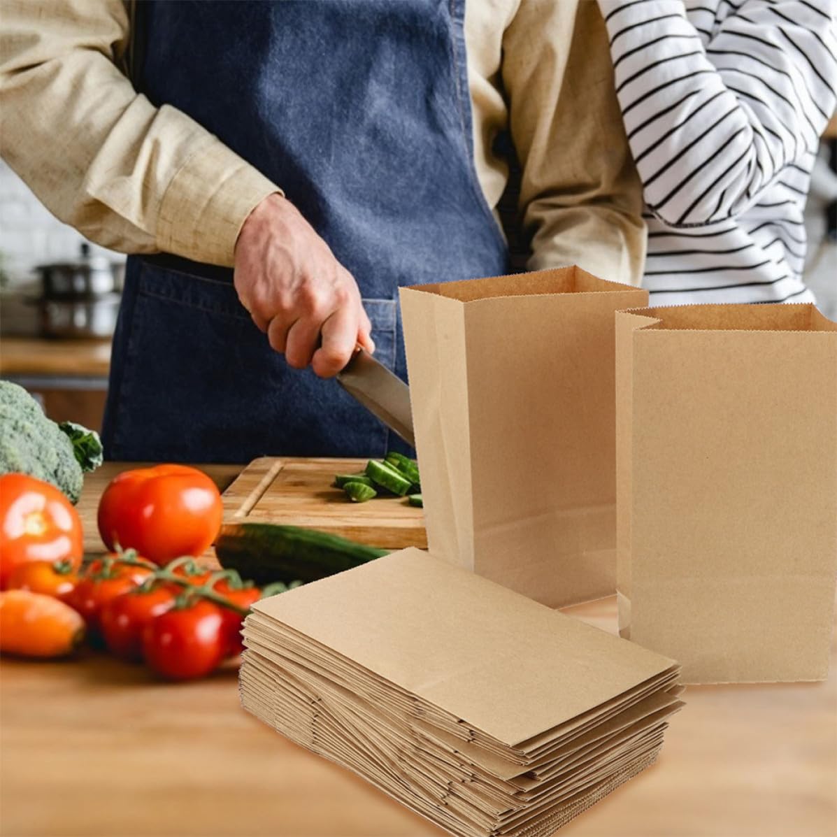 Zerodeko 100 Pezzi Sacchetti di Carta Kraft a Fondo Quadrato, Buste per Pane e Biscotti, Portatili e Monouso, per Riunioni e Progetti Fai da Te