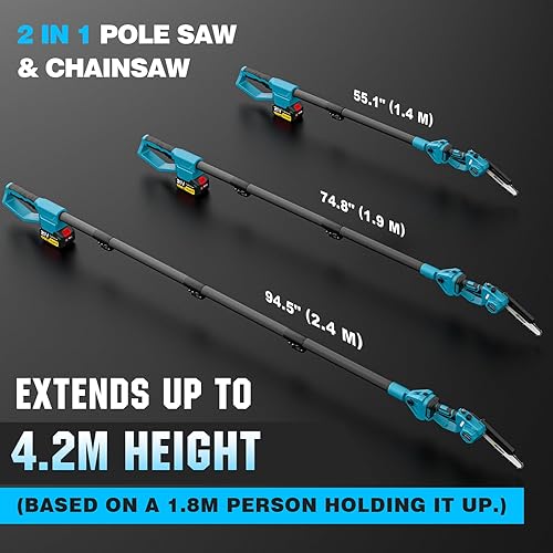Miniatura 4 de Sierra de poste inalámbrica 4 en 1 y tijeras de podar eléctricas, mini motosierra de 8 pulgadas, motor sin escobillas, 2 baterías de 4.0 Ah, poste