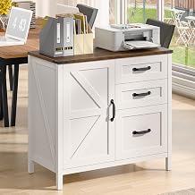 Befrases Farmhouse Lateral Filing Cabinet, Lateral File Cabinet with 3 Drawers and Storage Cabinet, Wooden Printer Stand with File Drawer for Letter/A4 Size Hanging File for Home Office, Rustic White