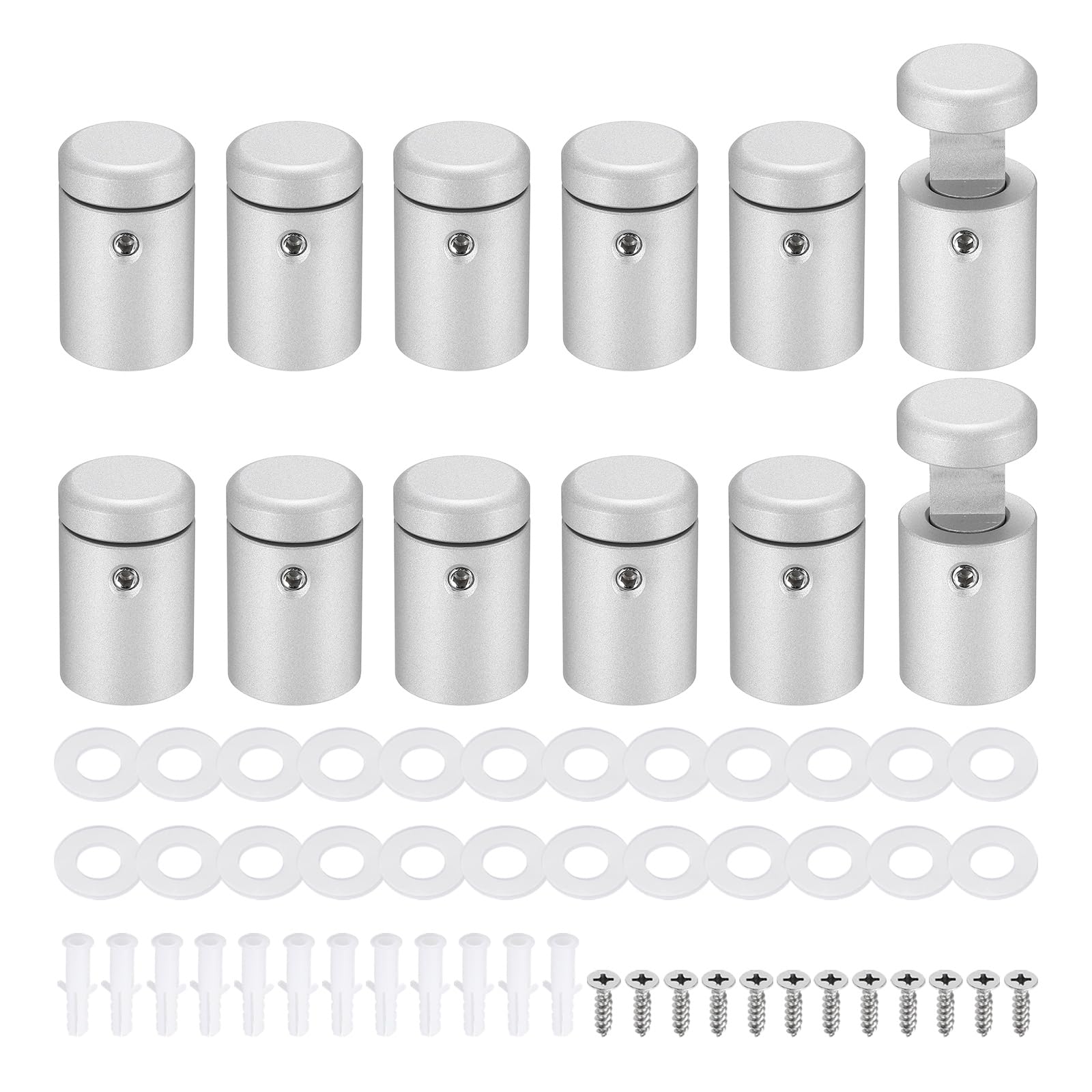 sourcing map 12pcs Side Clamp Standoffs, 3/4" x 1" Silver Aluminum Standoff Screws Wall Sign Mounting Hardware Edge Grips for Acrylic Signs, Hanging Picture Frame, Advertising