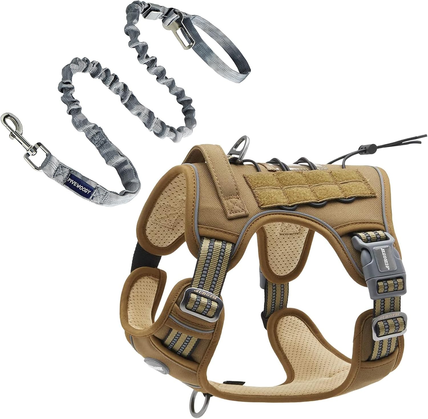 Auroth Tactical Dog Harness with 4.5 FT Grey Heavy Duty Dog Leash for Large Breed Dogs, No Pulling Reflective Dog Training Vest Army Yellow L