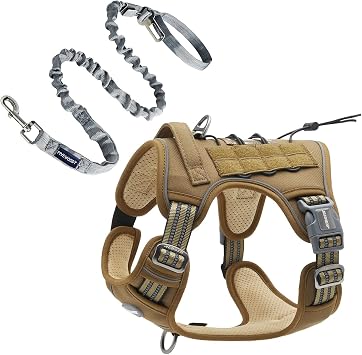 Auroth Tactical Dog Harness with 4.5 FT Grey Heavy Duty Dog Leash for Large Breed Dogs, No Pulling Reflective Dog Training Vest Army Yellow M