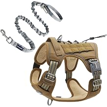 Auroth Tactical Dog Harness with 4.5 FT Grey Heavy Duty Dog Leash for Large Breed Dogs, No Pulling Reflective Dog Training Vest Army Yellow M