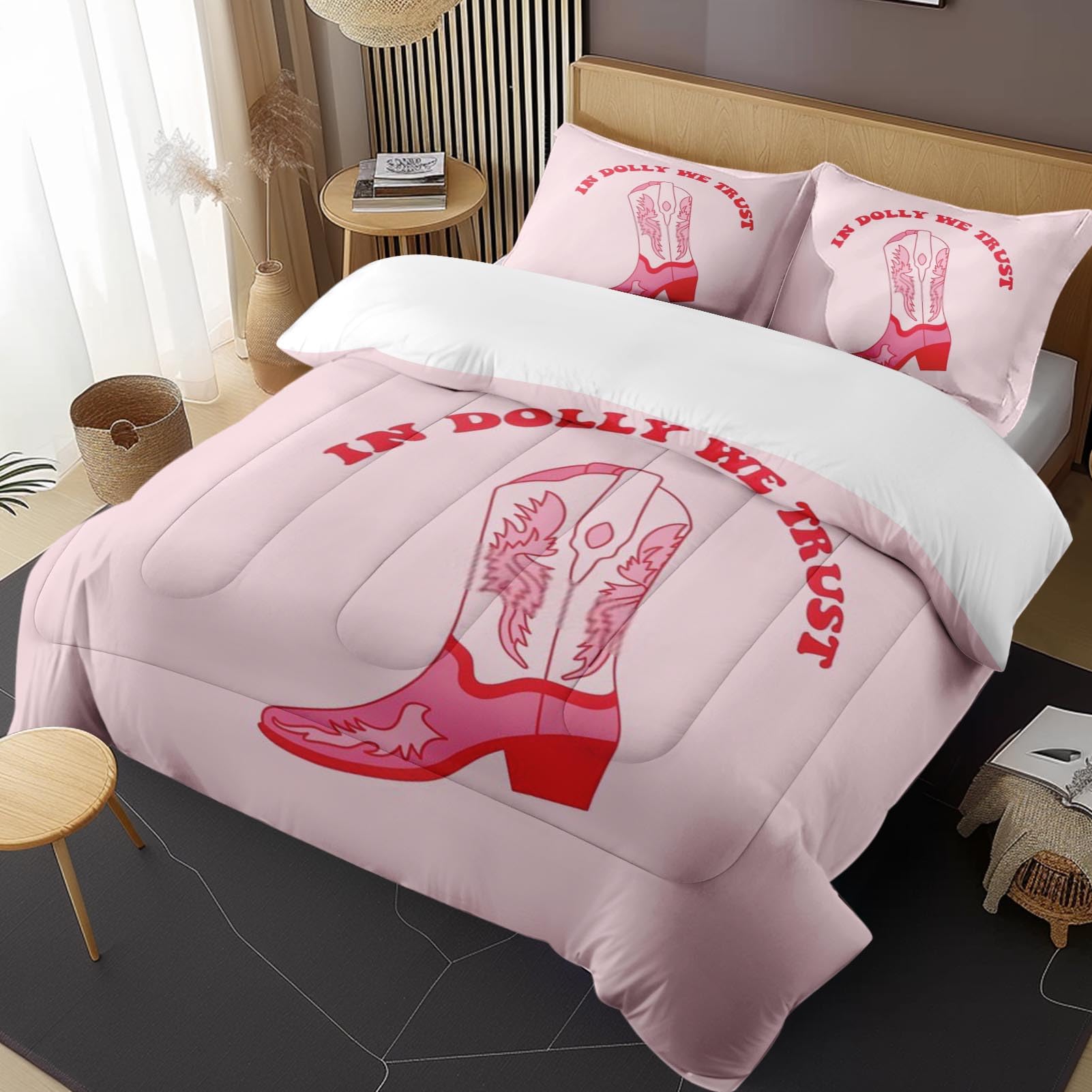 Cowboy We Western Comforter Set Twin Bedding Set Retro Pink Cowgirl Includes Comforter and 1 Pillowcase for All Seasons Kids Adults Toddler Shams Bedroom Bed Decor
