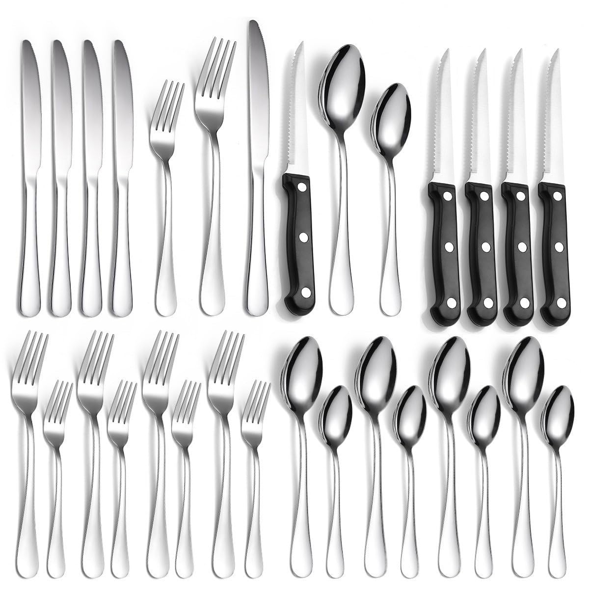 24-Piece Silverware Set for 4,Stainless Steel Flatware Cutlery Set,Mirror Polished Kitchen Utensils Set,Tableware Set For Home Kitchen Restaurant Hotel,Includes Knives Forks Spoons,Dishwasher Safe