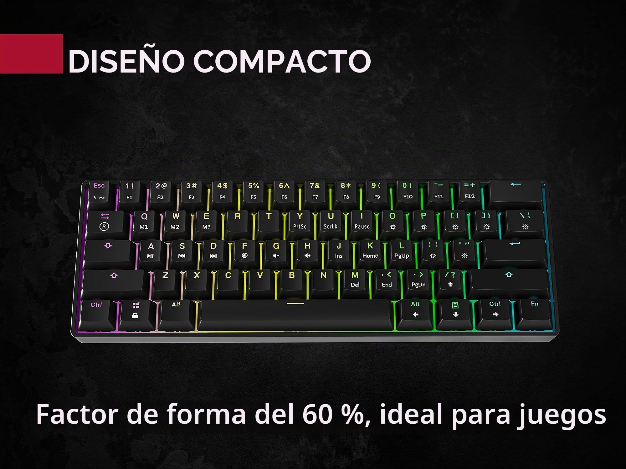 GK61s, Teclado mecánico para gaming, 61 teclas multicolor RGB, con retroiluminación LED, con cable, programable, para jugadores en PC y Mac