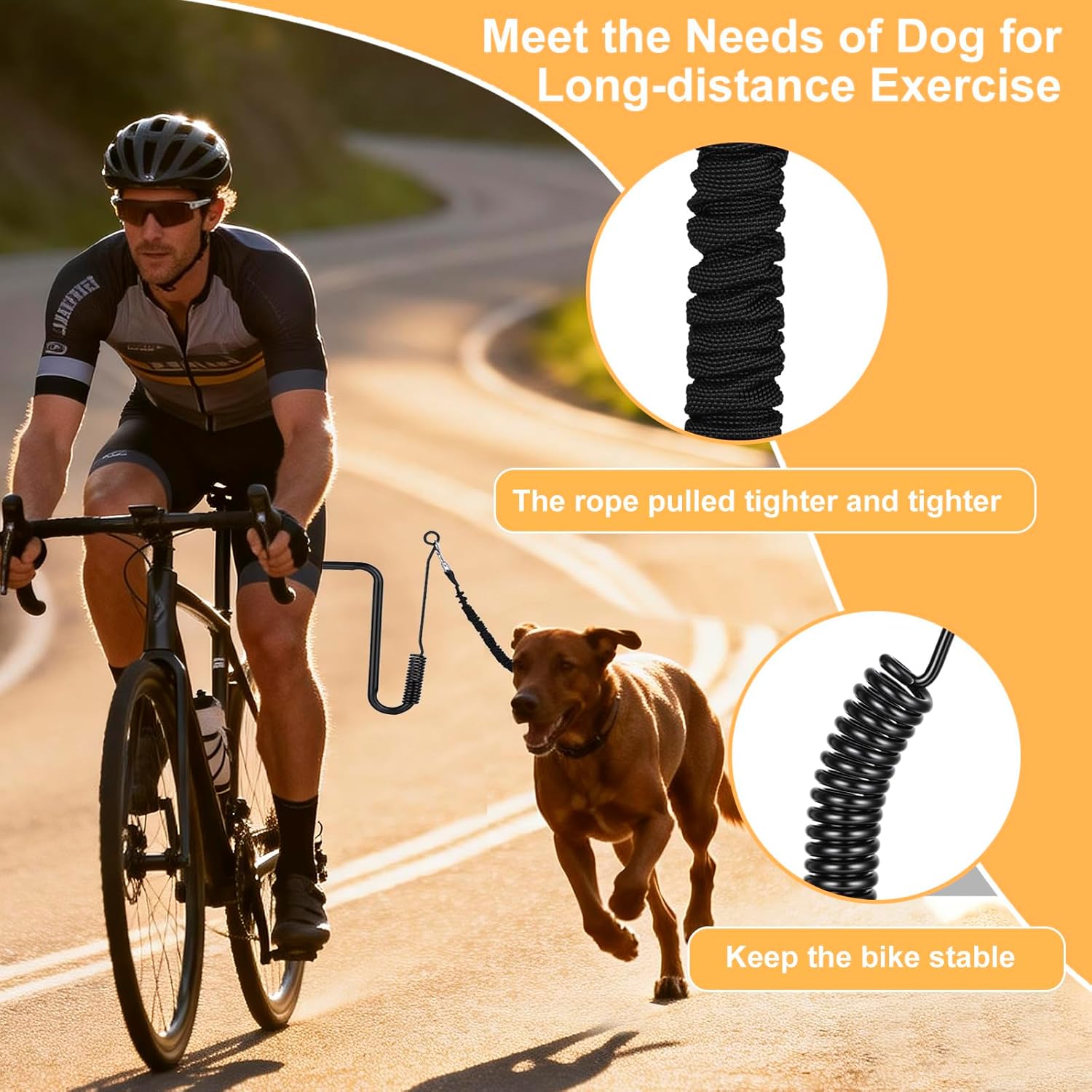 Dog Bike Leash,Hands-Free Dog Bike Attachment, Adjustable Length Dogs Bike Leash Attachment, Shock Absorbing Bikes Tow Leashs for Medium & Large Dogs Training Jogging, Cycling and Outdoor
