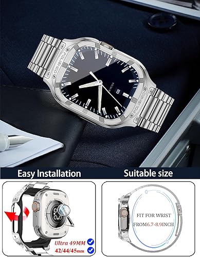 Miniatura 6 de Caja y correa de acero inoxidable para Apple Watch Band de 1.772 pulgadas, 1.732 pulgadas, 1.654 pulgadas, funda metálica militar para Apple Watch