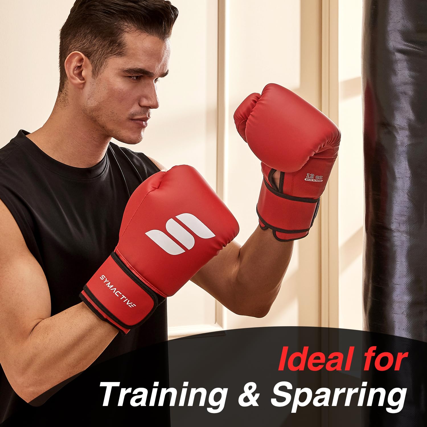 Amazon Brand β Symactive PU Boxing Gloves 10 OZ | Lightweight Contest Gloves for Training & Sparring | Breathable| Red 3