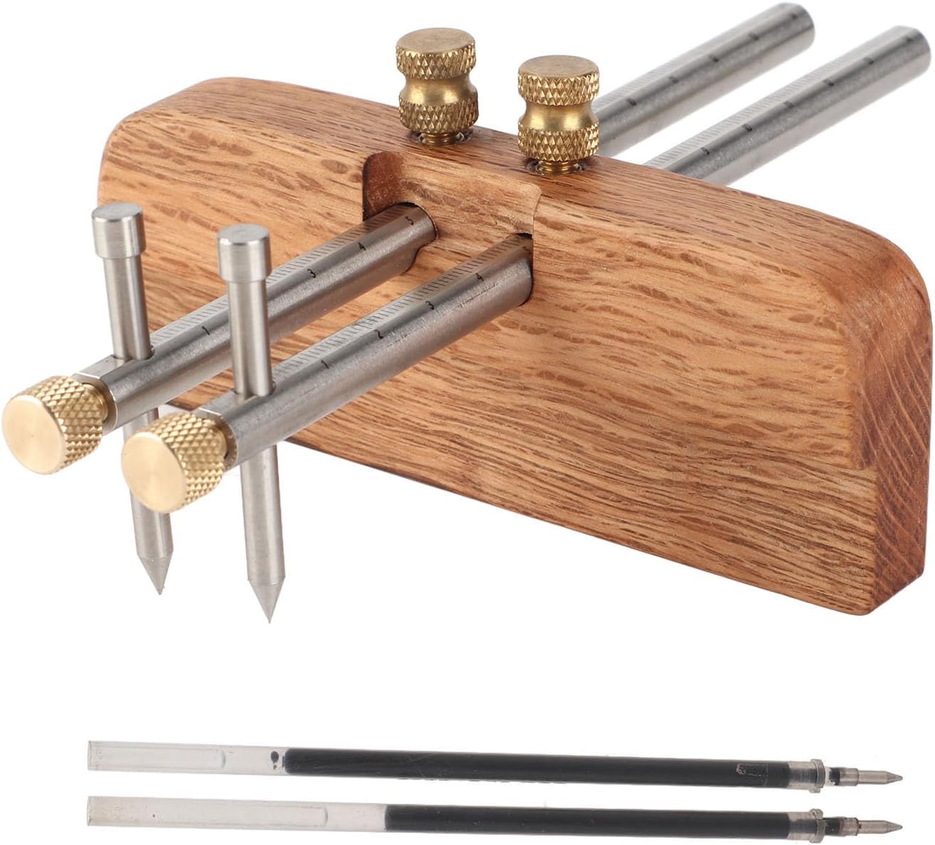Woodworking Marking Gauge Dual Rod Draw Line, Mortise Gauge for Wood Metal Ceramic Tile, Stainless Steel Scriber with Adjustable Knob, Precision Measuring Tool for Carpenters DIY C