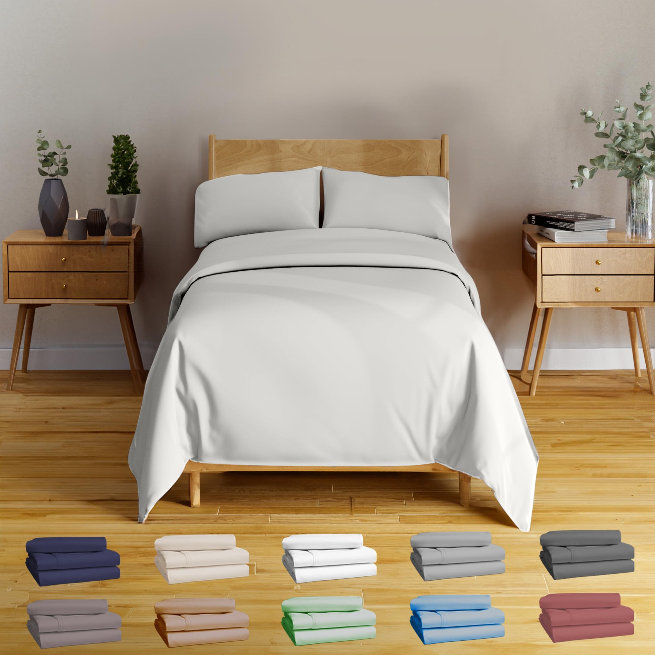 Bamboo Sheets Twin - 100% Organic Bamboo Twin Sheet Set 4 Piece Cooling Deep Pocket Twin Sheets Sets - Twin Size Bed Sheets Twin Size Sheets - Twin Bed Sheets Set Twin Sheet Sets Twin Sheets White